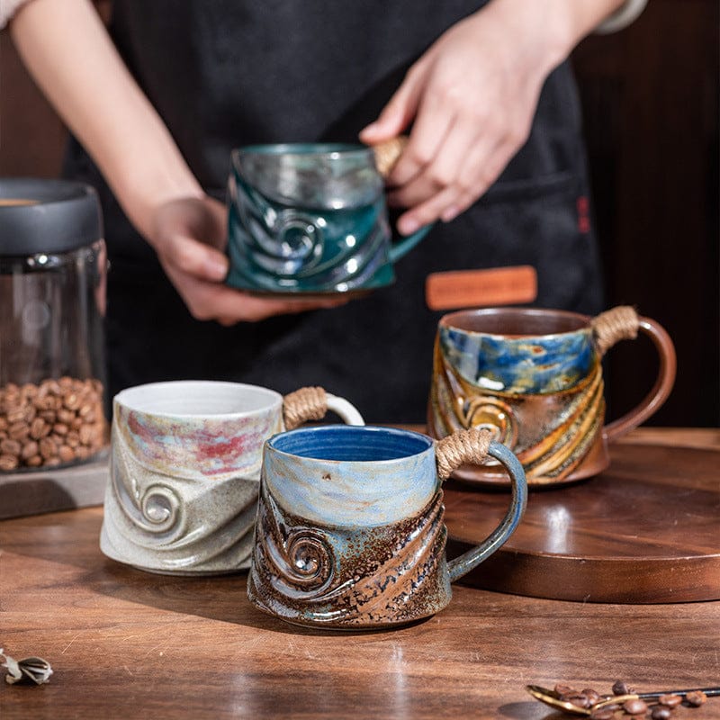 كوب بورسلين إبداعي بتصميم حبل قنب حلزوني عتيق