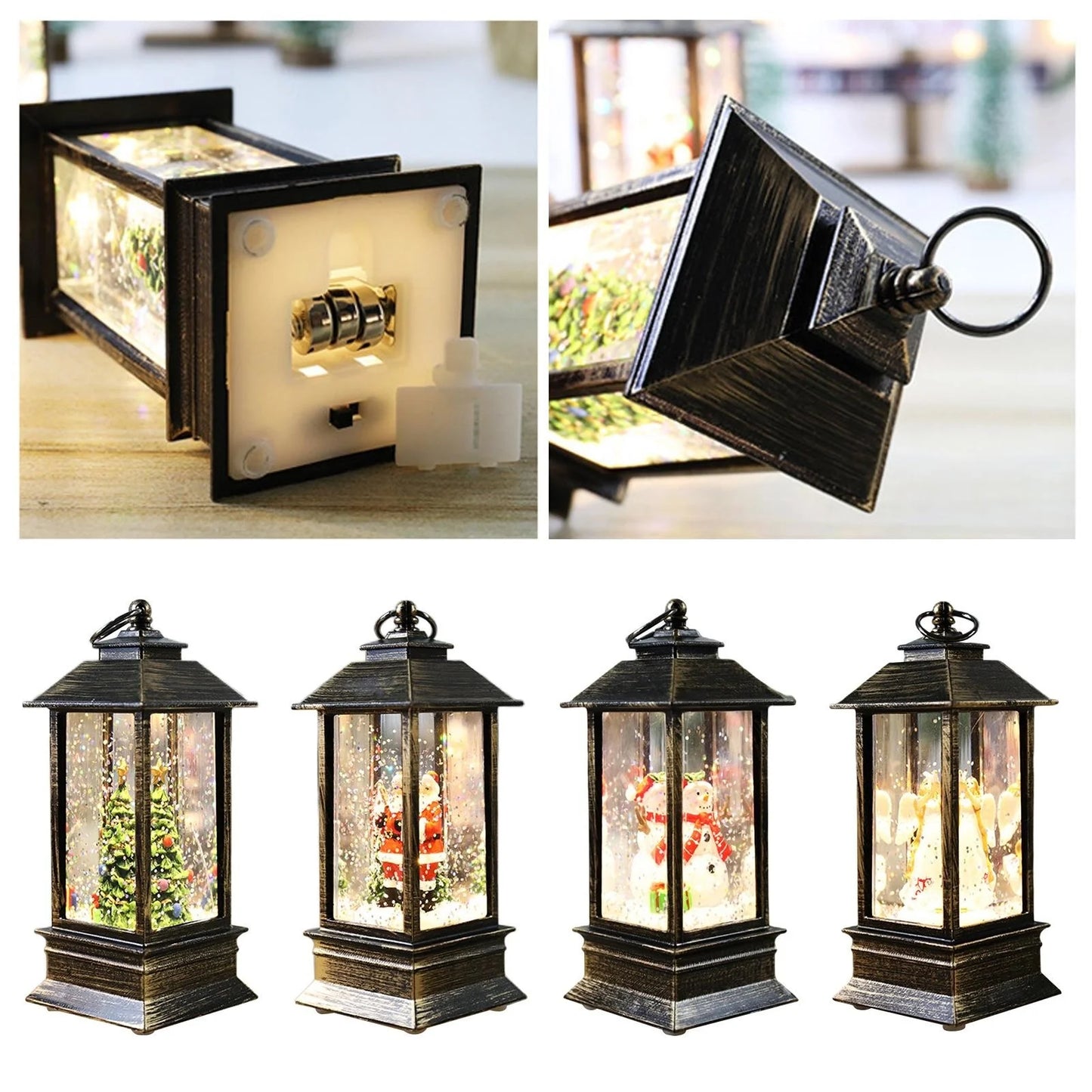 أضواء رياح على طراز عيد الميلاد، مجسمات كرتونية لسانتا كلوز/رجل الثلج، تخلق أجواءً رائعة مع فوانيس عيد الميلاد المعلقة